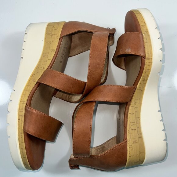 Soul Naturalizer Brown Sandal Wedges White Sole w/ Cork Womens Size 10W - Picture 2 of 15